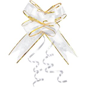 10Pcs Pull Bows for Gift Baskets, 5.9 inch Ribbon White Bows for Gift Presents Wrapping and Packing Wedding Paper Strap Wedding Invitation Envelope Car Decor
