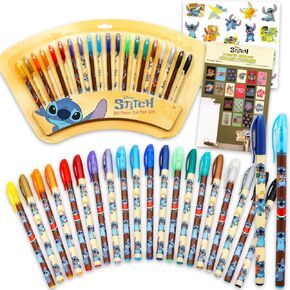 Stitch Gel Pen Set - Bundle with 20 Disney Gel Pens for Drawing, Doodling, Coloring, Art Plus Mini Posters for Room Decor and Stickers | Lilo and Stitch Party Favors for Kids, Girls