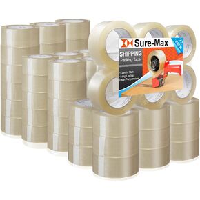 Sure-Max Premium Carton Packing Tape 2.0 mil 330 Feet (110 Yards) - Clear - 2 Cases (72 Rolls Total)
