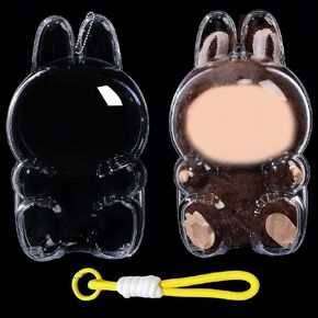 Protective Case for LABUBU Doll,Clear Plastic Display Sit Style Protective Cover PVC Bag Hanging Model Box with Keychain, Sitting Case