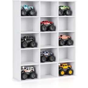 Trucks Display Shelf, 15 Slot Toy Cars Display Case, Wall Mounted Toy Truck Storage Organizer Holder