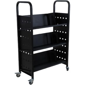 3-Layer Book Cart, V-Shaped Library Bookshelf, 200LBS Load Capacity Single-Sided Book Cart with Lockable Casters and Handle for Library, Classroom, Office, Bookstore - Black