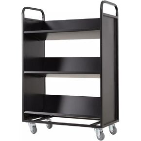 Library Storage Cart Black Flatbed Silent Cart Office Library Archive Room Mobile Return Box Rolling File Cart