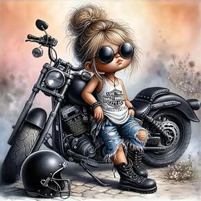KTHOFCY 5D DIY Diamond Painting Kits for Adults, Cartoon Motorcycle Girl Full Drill Embroidery Cross Stitch Crystal Rhinestone Paintings Pictures Arts Wall Decor Painting Dots Kits 11.8X11.8 inch
