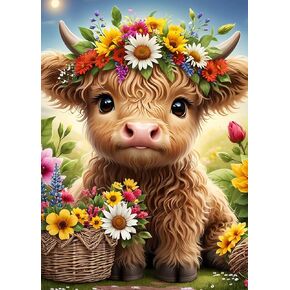 Diamond Art Painting Kits for Adults, Cow 5D Diamond Painting Dots Art Kits for Adults Beginner, DIY Highland Cow Full Round Gem Carft Art for Home Wall Decor 12 x16Inch