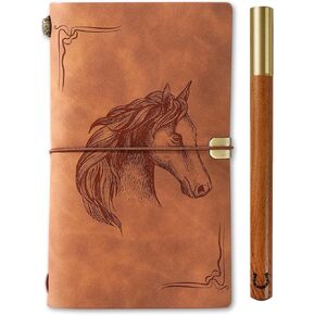 InnoBeta Horse Gifts Journal with Pen for Horse Lovers, Horse Stuff for Men, Women, Horse Gifts Leather Refillable Notebook, Sketchbook, Travel Diary, 7.8x5 Inches