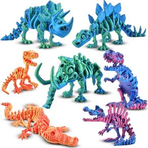 BUUFAN 7PCS 3D Printed Dinosaur Animal Figures – Colorful Fidget Stress Relief Toys for Adults, T-Rex Velociraptor Stegosaurus Set, Home Office Desk Decor, Unique Gift for Birthday or Holidays