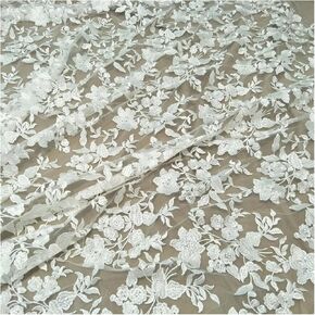 Sequined Floret Rayon Ivory Lace Fabric Wedding Dress Lace with Sequins 130cm Wide for DIY Clothing Wedding Dress