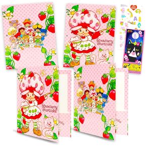 Strawberry Shortcake Folders for School - Pocket Folders Bundle Includes 4 Laminated Strawberry Shortcake Plastic Folders Plus Stickers, More | School Supplies for Girls