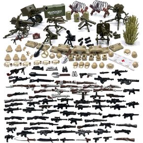 Military Weapon Pack, 158 Pcs WW2 Building Block Set, Military Soldier Weapon Sets, WW2 Building Accessories, Compatible with Major Brand