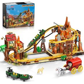 Western Roller Coaster Building Set, Rollercoaster Building Toy with Mine Train, Lifting Chain Drive, Carriage, 1270PCS Mining Coaster Model Playset Gift for Adults Teens Kids Boys Girls 10-12+