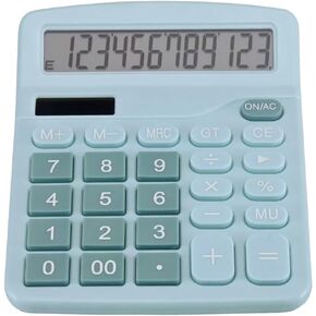 Desk Calculator 12 Digit Office Calculators with Large Screen Display, Dual Solar Power and Battery, Recessed Big Button Calculator for Office Home School（Blue）