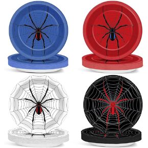 48PCS Spider Party Supplies 7" Super Theme Hero Birthday Parties Dessert Plates Spiderweb Themed Decorations Comic Heroes Tableware Set Cartoon Disposable Paper Plate for Spider Fans Kids Boys Favor