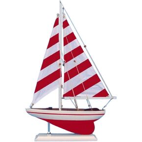 Red Striped Pacific Sailer 17" - - Sailboat Model - Nautical Decor - Beach Theme