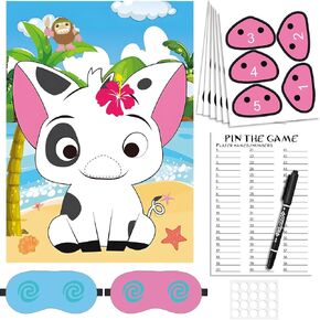 Moana Birthday Decorations - Pin The Nose on The Pig Game for Kids Party - Moana Party Favors, Backdrop, Stickers & Supplies - Luau Themed Birthday Party Games for Girls & Boys