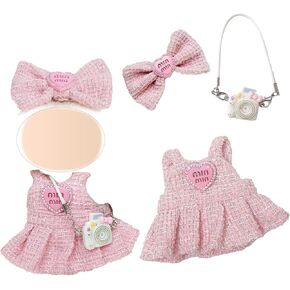 3 Pcs Handmade Clothes and Accessories for 17 cm Dolls Including 1 Skirt 1 Bow Hair Clip 1 Shoulder Bag, Premium Stylish Doll Clothes Replacement Present for Girls (NO Doll) Pink
