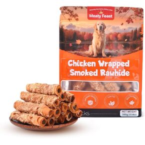 Chicken Wrapped Smoked Rawhide Sticks, High Protein Natural Dogs Chew Treats for Small & Large Dogs, Long Lasting Pet Twists Snack for Training, Grain Free, 10.58oz