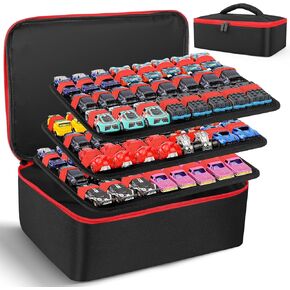 Toy Cars Carrying Bag Compatible with Hotwheels Car,Monster Trucks Cars.Can Store 72 Mini Toy Cars & 9 Monster Trucks Cars.(Case Only) (Red/Black, 81)