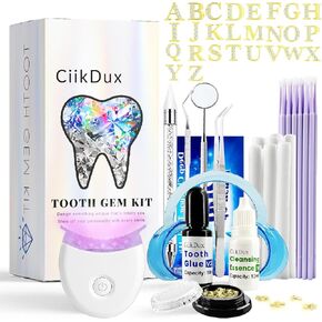 CiikDux DIY Tooth Gem Kit, Silver Letter Tooth Jewelry Gems Starter Kit for Teeth (Gold Initials)