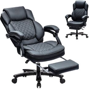 Big and Tall Home Office Desk Chairs for 400lb Heavy People, Ergonomic Reclining Chair with Footrest Wide Seat, Plus Size Managerial Executive (Black), 9291 Black(400lbs), Large(400lbs)