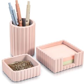 KIBAGA Modern Aesthetic Desk Accessories Set of 3 - Stylish Concrete Organizers for Pens & Office Supplies - A Cute and Functional Addition to Your Workspace Decor