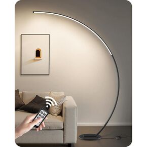 75 inch Dimmable LED Arc Floor Lamp for Living Room with Foot and Remote Control, 3 Color Temperatures, 3000K-6000K Whites, Stepless Dimming, LED Corner Lamp, Modern Standing Tall Lamp for Bedroom