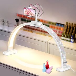 LIONVISON Half Moon Light with Nail Desk: 30-inch Manicure Table Light with Phone Holder for Beginner DIY - 48W Professional Half Moon Lamp for Nail Tech,Eyelash,Makeup,Tattoo