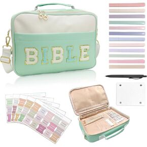 Bible Cover Case for Women, Large Chenille Letter Bible Bag with Shoulder Strap, Purple Bible Tote Bags with Bible Study Accessories, Ideal Gift for Women Lady Girls
