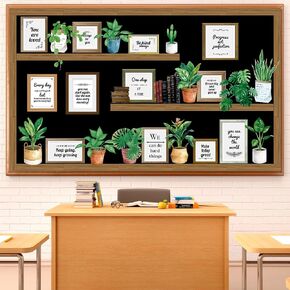 Bookshelf Bulletin Board Set Back to School Plant Motivational Classroom Decoration Reading Poster Potted Plant Back to School Cutouts for Library Office Chalkboard Wall Door Decor Supply