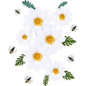 19 Pcs Daisy Bee Cutout Bulletin Board Decorations Daisy Paper Flower Wall Decor Bee Party Supplies 13 Flowers with Leaves 6 Bee Cutouts Decorations for Birthday Bridal Wedding Classroom Craft