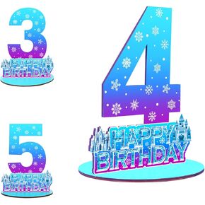 Winter Snowflake Number Sign Centerpiece, 4th Citadel Theme Photo Props for Tables, Wooden Table Decorations for Girl Birthday Party Supplies(4th)