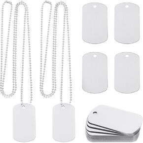 MECCANIXITY 24 Pack Rectangle Aluminum Blank Tags 50 x 30 x 1mm Engraving Stamping Blanks Metal Blanks Labels with Chains for DIY Jewelry Stamping Tools, Lake Blue