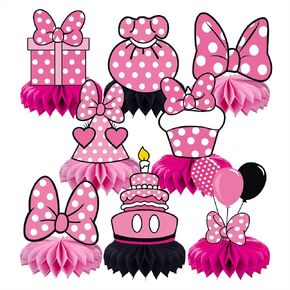 8Pcs Pink Mouse Honeycomb Table Centerpiece,Pink Mouse Birthday Party Supplies Table Decorations for Kids Party Decorations