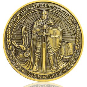 Christian Armor of God Challenge Coin - Strength, Courage, Faith with Joshua 1:9 Inscription (Single Coin)
