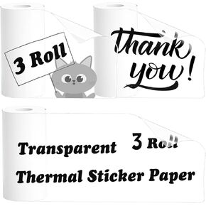 3 Rolls Transparent Self-Adhesive Thermal Paper, 57mm X 2.7m Glossy Thermal Printer Paper for Most Pocket Printer, Transparent Stickers for Mini Portable Printer