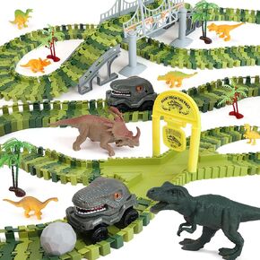 Dinosaur Race Track Toys for Kids - Birthday Gifts for Boys 3 4 5 6 7 Years Old, 255+ PCS Flexible Race Cars Tracks Set, Build Your Own Dino World