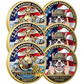 USMC 250th Anniversary Challenge Coin – Double-Sided Marine Corps 1775-2025 Commemorative Coin with Bulldog, Eagle, Globe, Anchor – Military Collectible Gift for Veterans (3PCS)