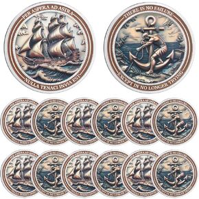 12 Pcs Sailing Anchor Inspiration Coin Sailor's Creed Challenge Coin Nautical Pocket Token Persistence Courage Adventure Souvenir Nautical Incentive Awards for Sailors Boaters Gifts