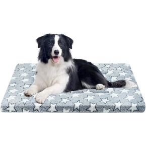 Dog Crate Pad for Dog or Cat Bed with Memory Foam Short Plush Soft Fluffy Pet Kennel Machine Washable (Grey Star, 36.0" L x 24.0" W x 1.6" Th)