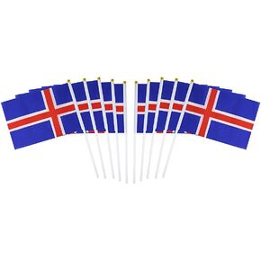 10 Pack Iceland Icelanders Flags on Stick 5x8 Inch,Patriotic Decorations,Classroom Decor,Small Mini Flags on Sticks,Flag Decorations for Party.