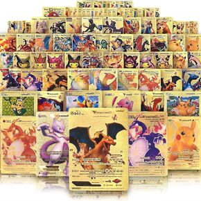 55 PCS Gold Cards Packs Vmax V EX GX Rare Golden Cards TCG Deck Box Gold Foil Card for Fans/Kids/Collectors Gifts (No Duplicates)
