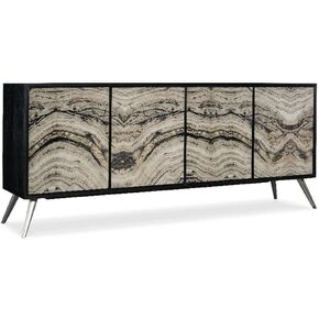 BOWERY HILL Contemporary Wood and Metal Four Door Credenza in Black