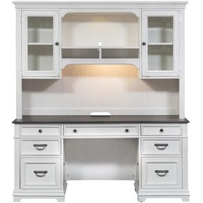 BOWERY HILL Traditional Engineered Wood White Credenza & Hutch Home Office Desk