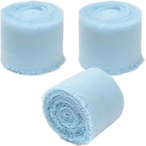 3 Rolls Light Blue Chiffon Ribbon, 1.5" x 15Yd Handmade Frayed Fringe for Gift Wrapping, Wedding Decorations in Kuwait