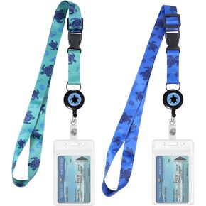 2 Pack Cruise Lanyards with Waterproof ID with Retractable Reel for id Card Badges Holders (Blue and Green Sea Turtle)