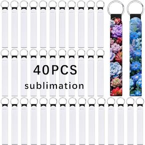 40 PCS sublimation wristlet blanks Keychain Bulk White Neoprene Sublimation Wristlet Lanyard Keychain Holder for DIY Crafts Women