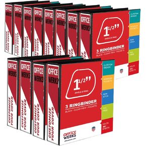 3 Ring Binder, Professional Angle D Ring Binder 1.5 Inch, Presentation Folder for Standard Pages 8.5 x 11 with Pockets, Crystal Clear View, Black (12 Pack)