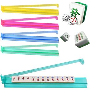 رفوف Mahjong الأكريليك مع مجموعة من 4 | حامل البلاط الأمريكي Mahjong الحديث | متعددة الوظائف دافعات ورفوف Mah-Jong | Mah Jong Tile Rack و Pusher لإكسسوارات ألعاب الطاولة
