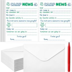 40 Sets Summer Camp Stationary Set for Boys Girls Stationary Paper and Envelopes Fill in the Blank Letter from Sleepaway Camp Red for Summer Vacation Activity