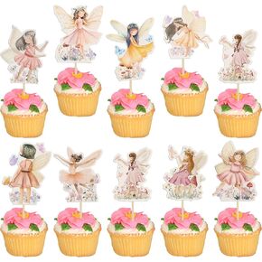 Ephlyn 36Pcs Fairy Cupcake Toppers Wing Angel Flower Fairy Birthday Cupcake Picks Ballet Dancer Cake Decorations for Baby Shower Birthday Wedding Fairy Party Decorations Supplies